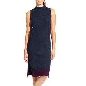 NWT New Womens Athleta L Sleeveless Sweater Dress Navy Dark Blue Purple Slits